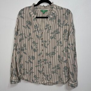 dip Floral Button Down Shirt - Cream and Green